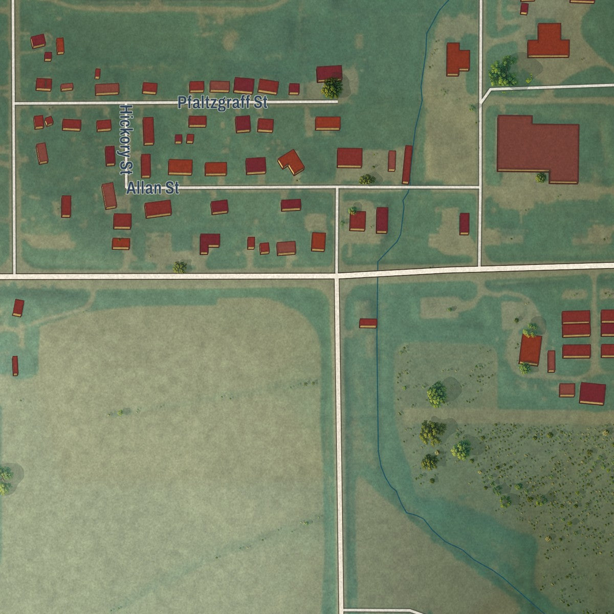 Second close-up of the map of Allison, Iowa print showing more streets and buildings