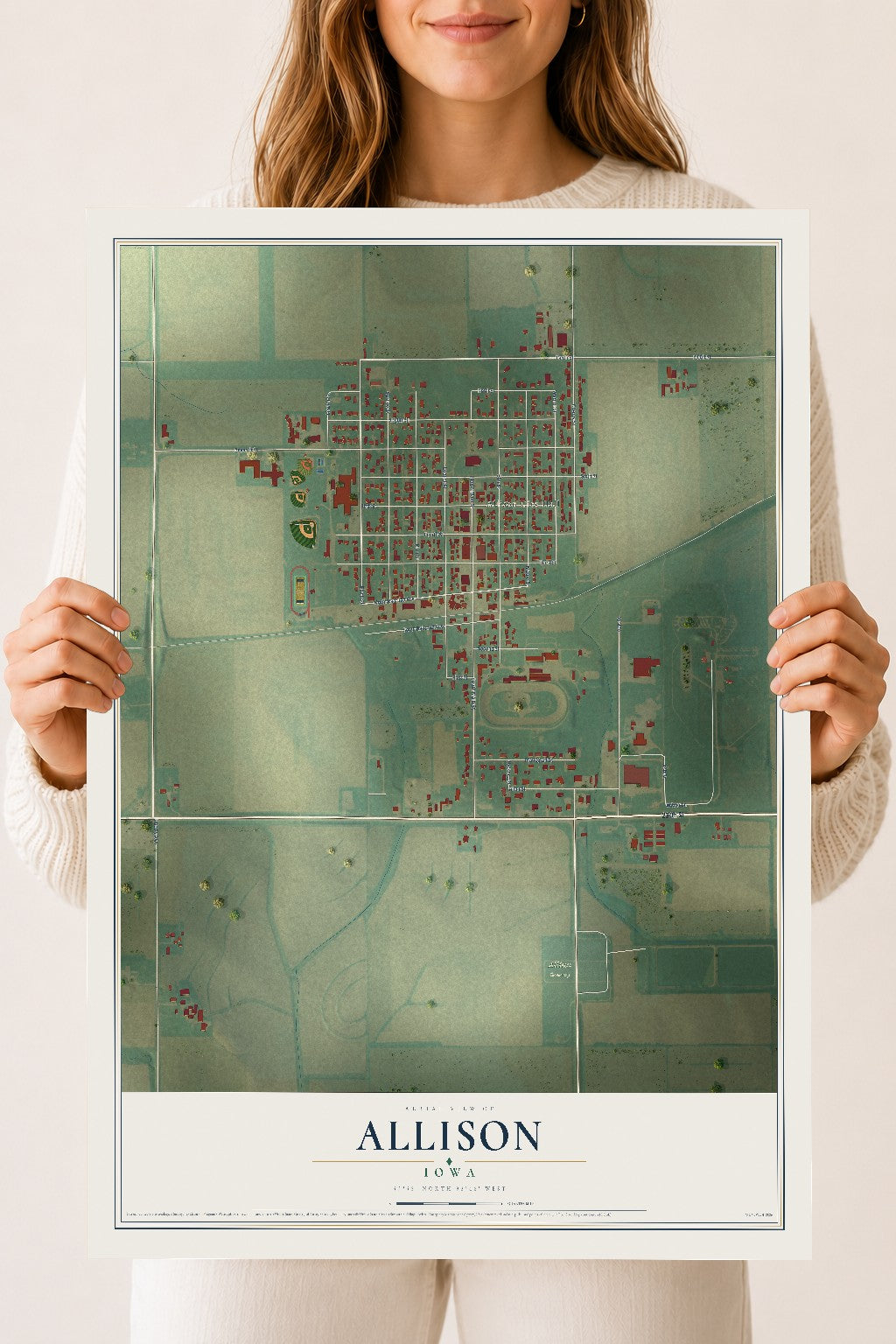 Map of Allison, Iowa, 18 x 24 inch unframed archival matte print