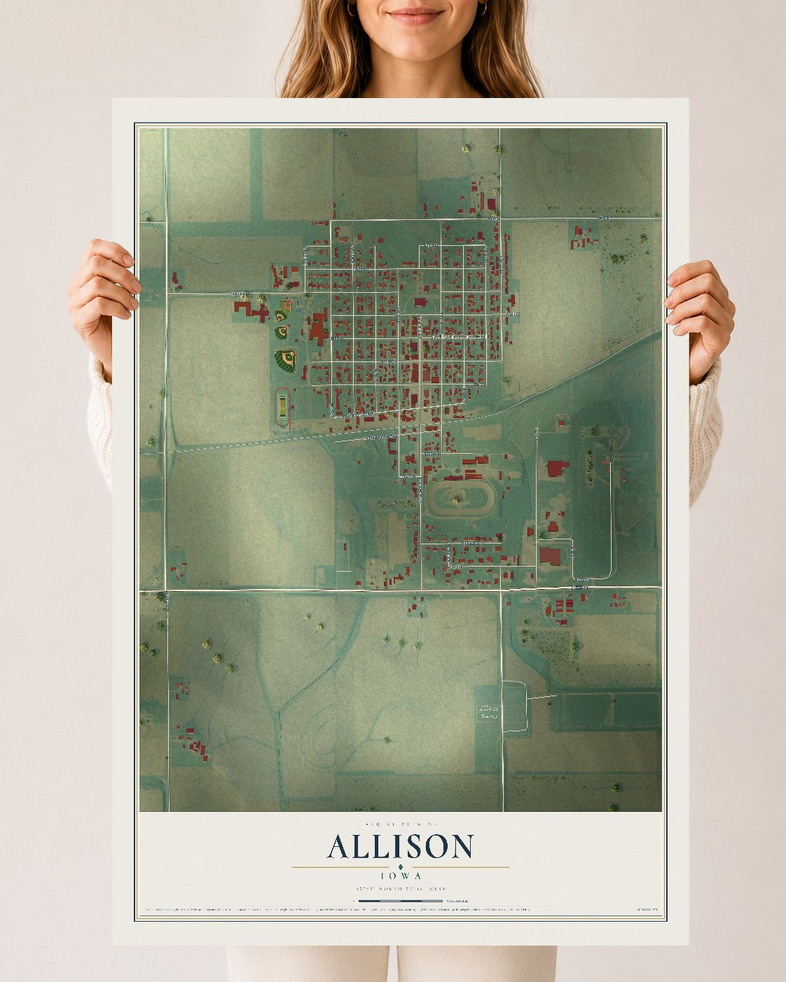 Map of Allison, Iowa, 24 x 36 inch unframed archival matte print
