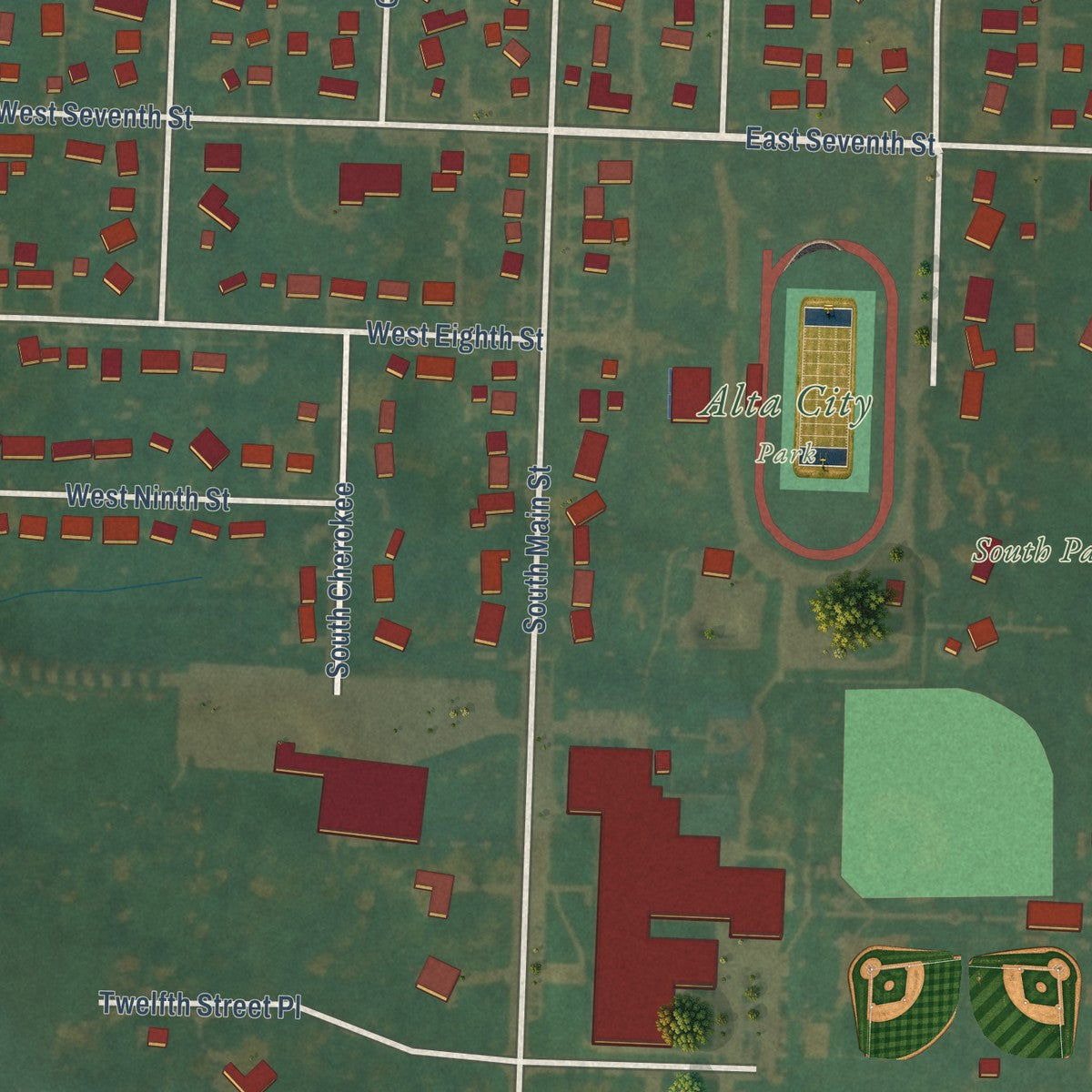 Second close-up of the map of Alta, Iowa print showing more streets and buildings
