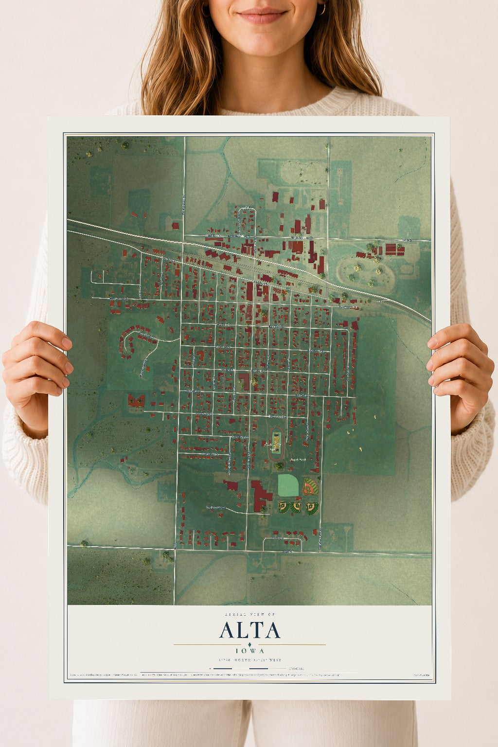 Map of Alta, Iowa, 18 x 24 inch unframed archival matte print