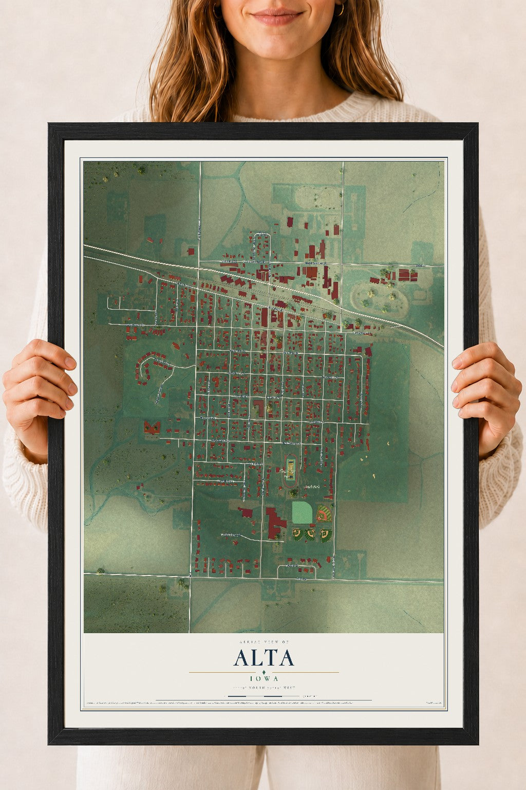 Map of Alta, Iowa, 18 x 24 inch print in a black wood frame