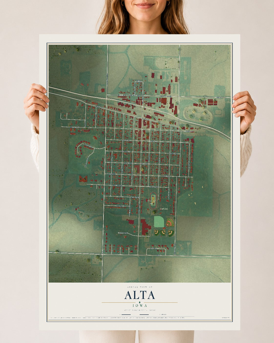 Map of Alta, Iowa, 24 x 36 inch unframed archival matte print