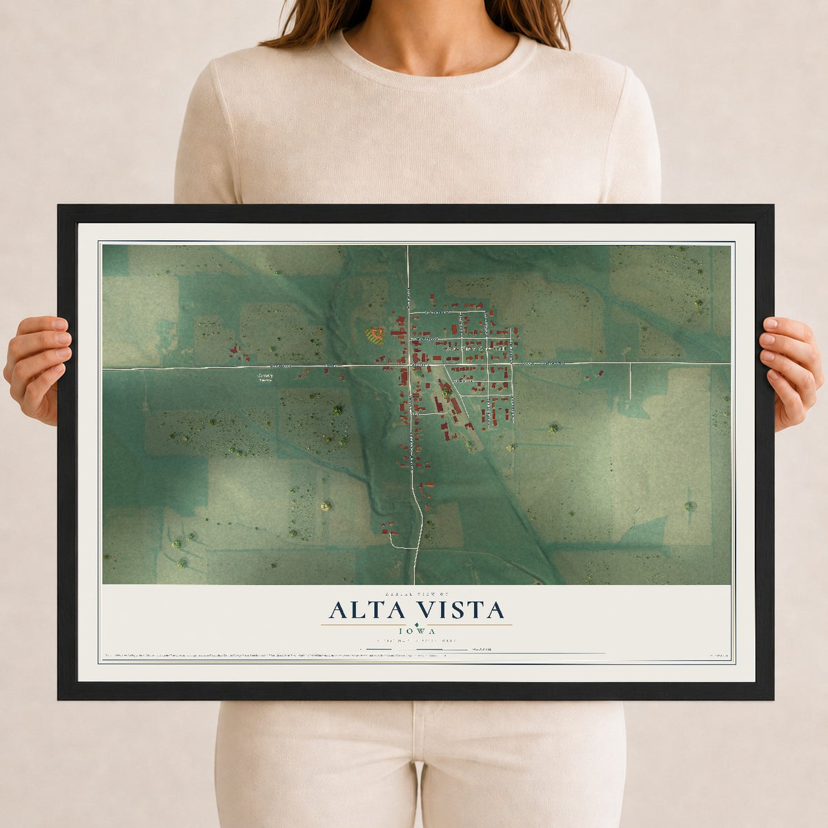 Map of Alta Vista, Iowa, 12 x 18 inch print in a black wood frame