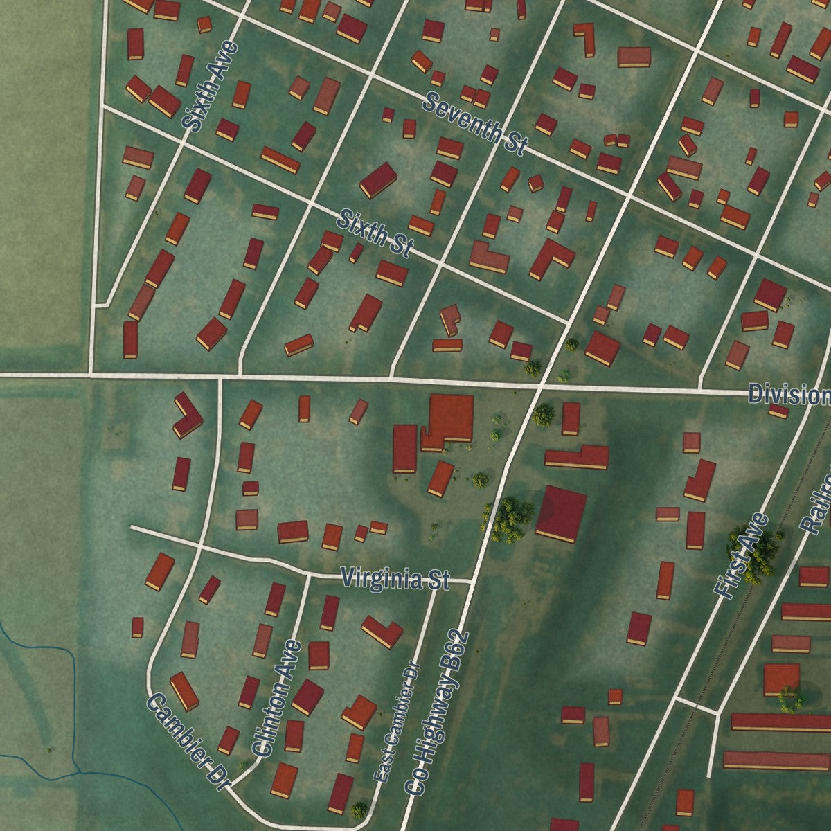 Second close-up of the map of Alton, Iowa print showing more streets and buildings