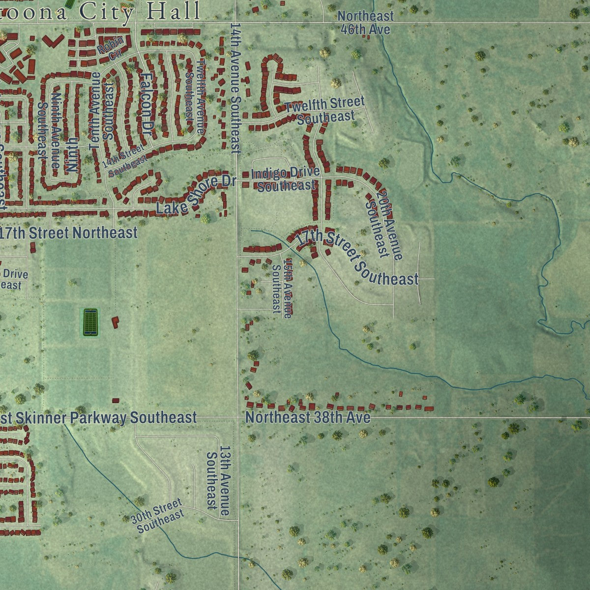 Second close-up of the map of Altoona, Iowa print showing more streets and buildings