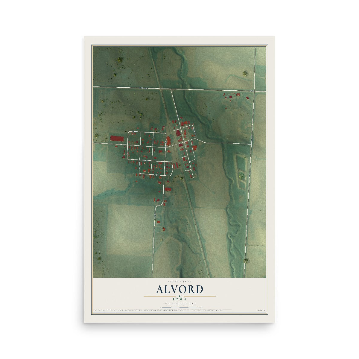Map of Alvord, Iowa, 12 x 18 inch unframed archival matte print