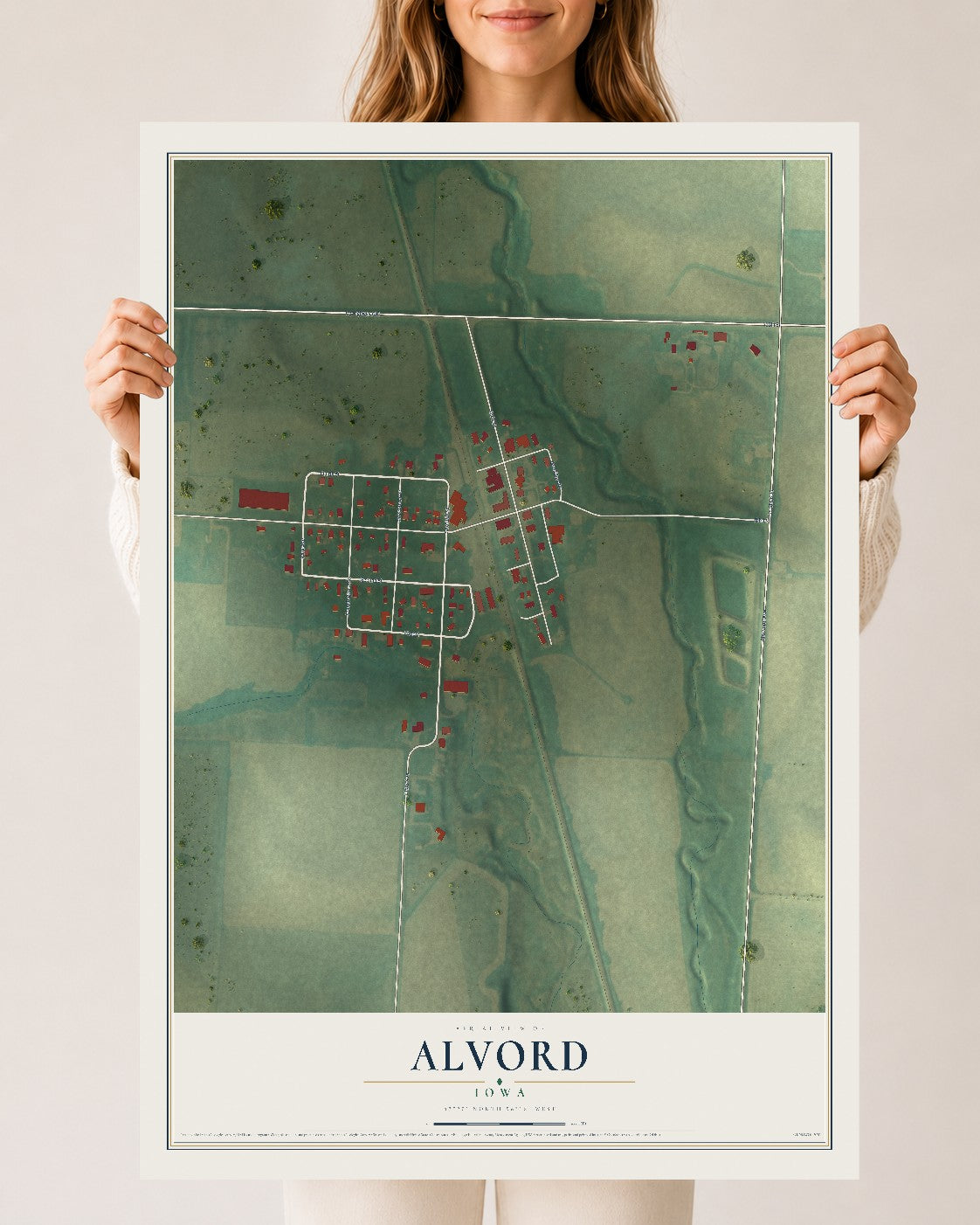 Map of Alvord, Iowa, 24 x 36 inch unframed archival matte print