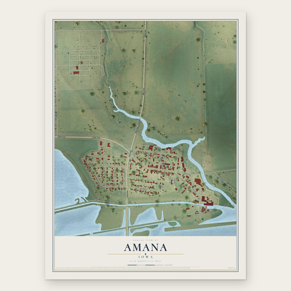 Amana, Iowa map print, the full design