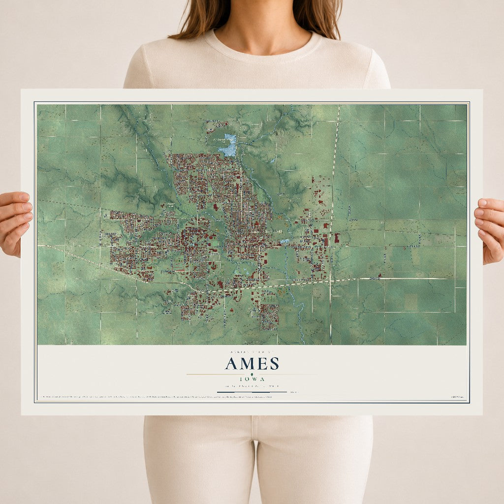 Map of Ames, Iowa, 18 x 24 inch unframed archival matte print