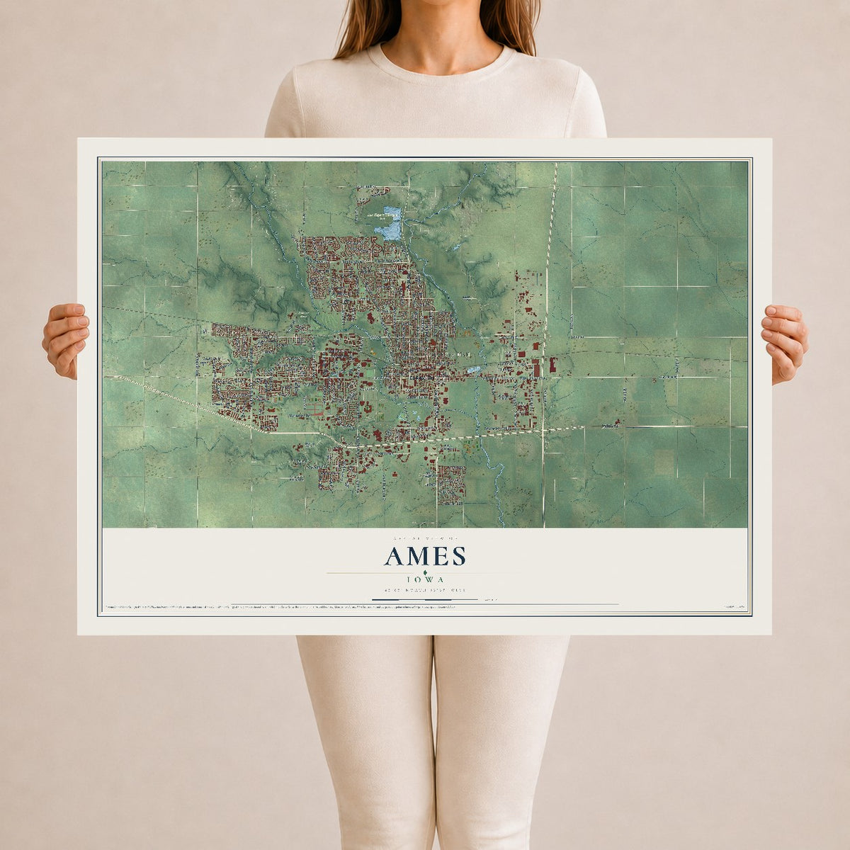 Map of Ames, Iowa, 24 x 36 inch unframed archival matte print