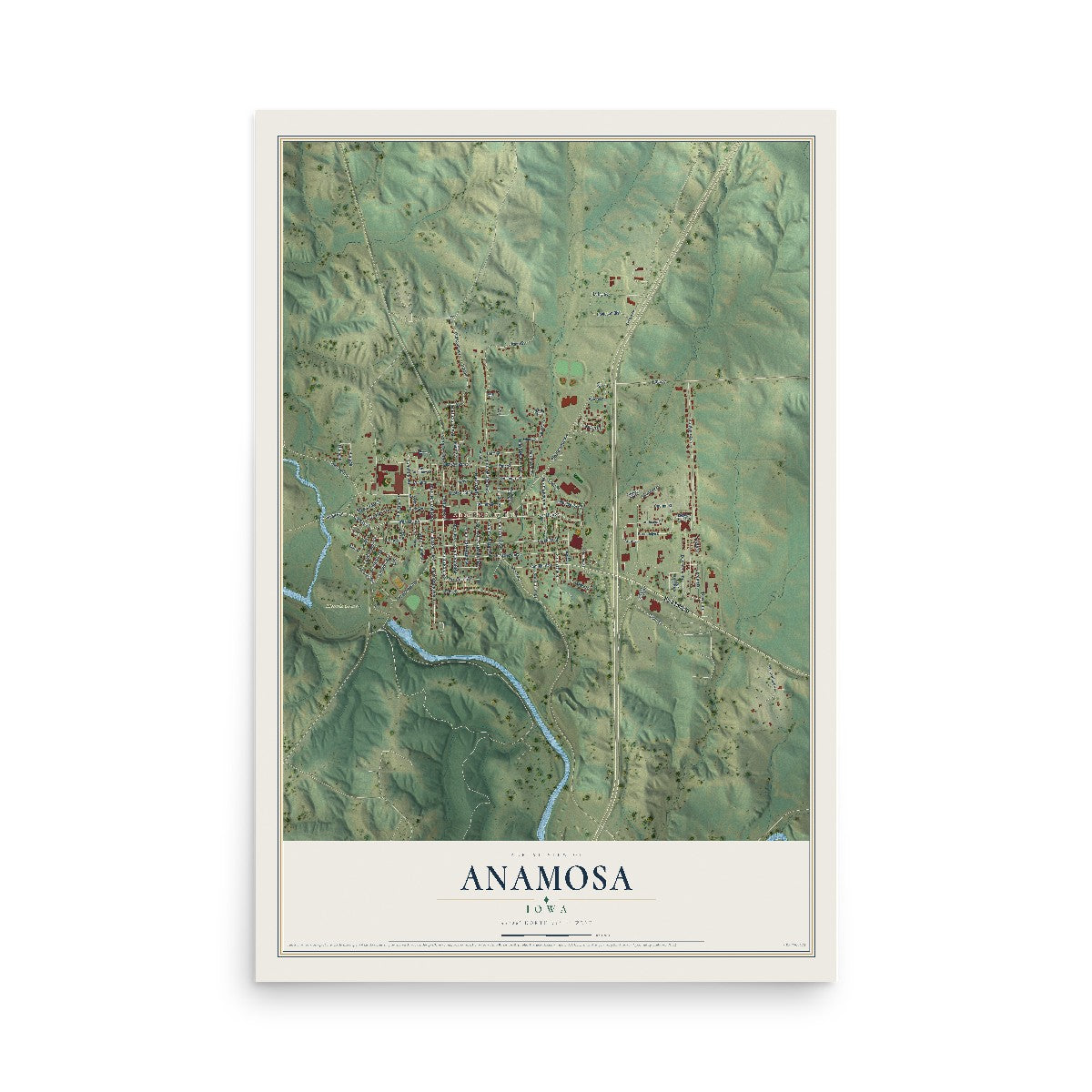 Map of Anamosa, Iowa, 12 x 18 inch unframed archival matte print
