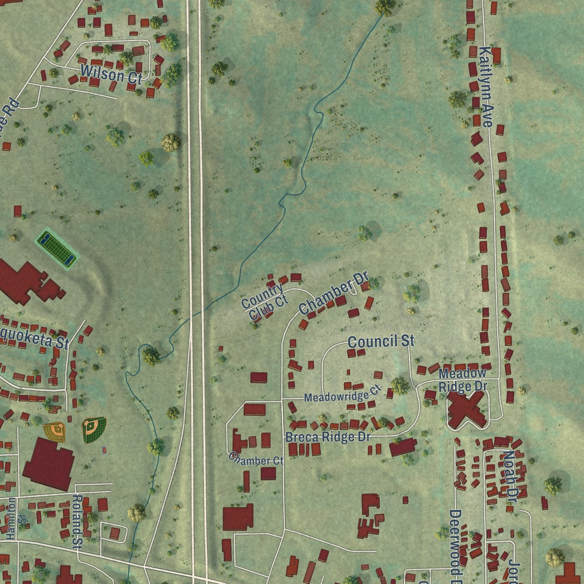 Second close-up of the map of Anamosa, Iowa print showing more streets and buildings