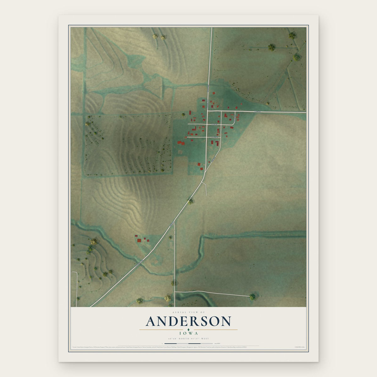 Anderson, Iowa map print, the full design