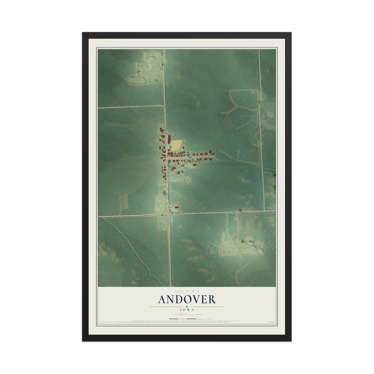 Map of Andover, Iowa, 12 x 18 inch print in a black wood frame