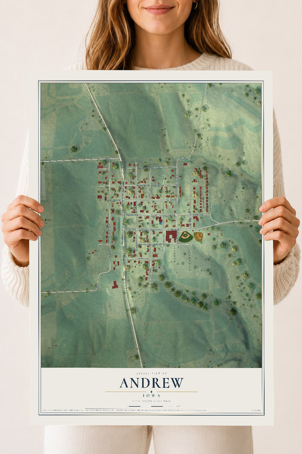 Map of Andrew, Iowa, 18 x 24 inch unframed archival matte print