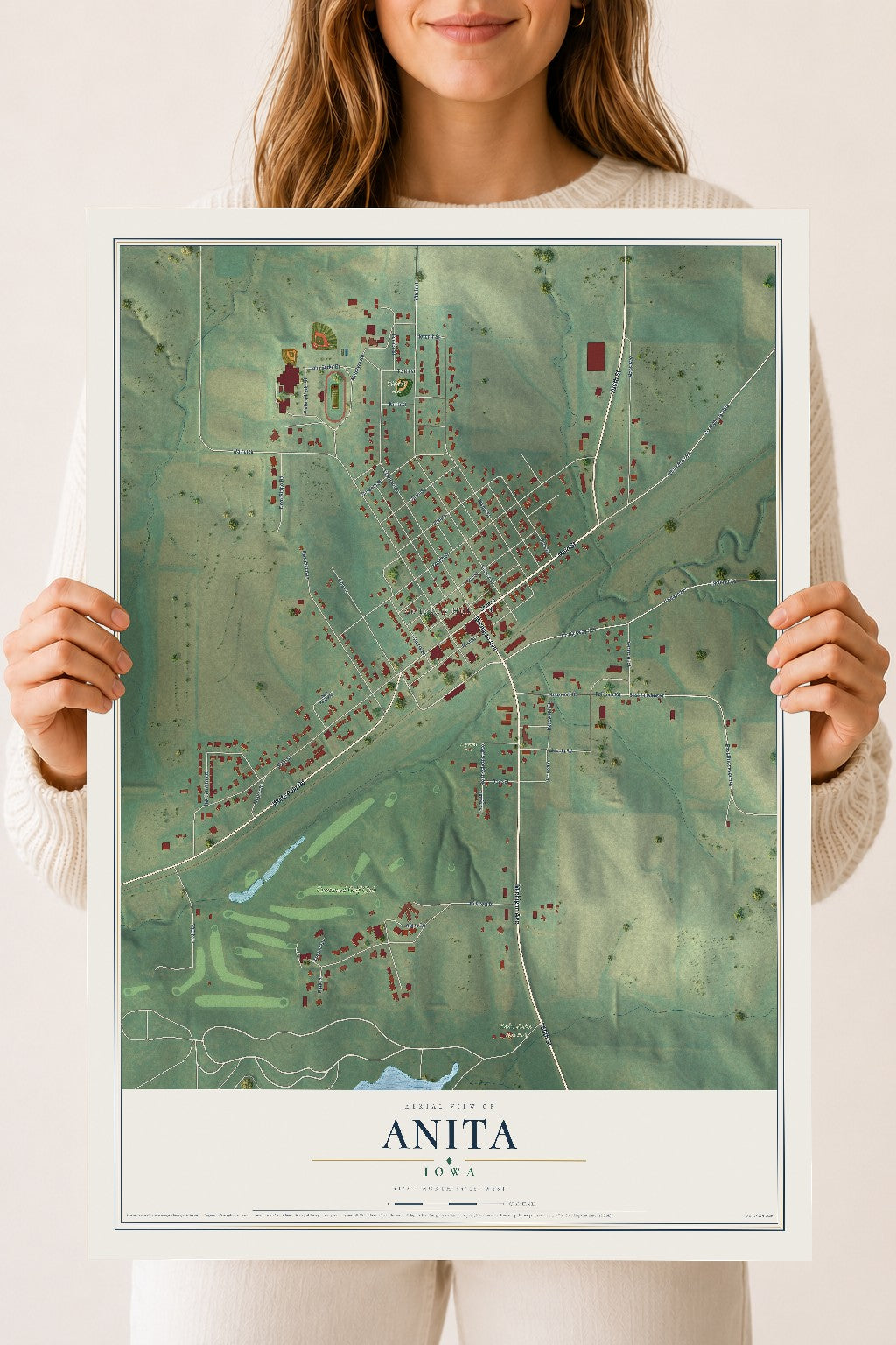 Map of Anita, Iowa, 18 x 24 inch unframed archival matte print
