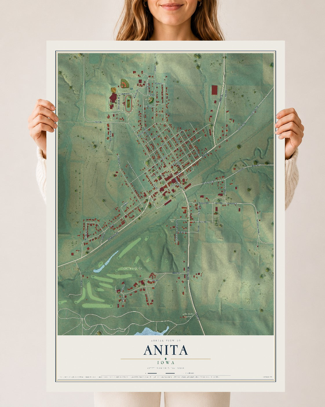 Map of Anita, Iowa, 24 x 36 inch unframed archival matte print