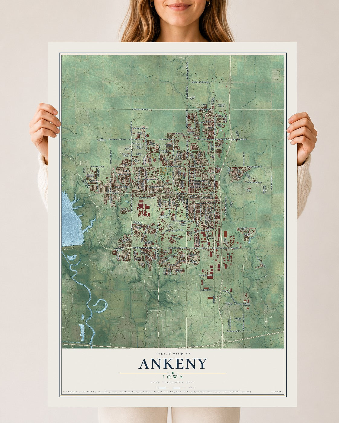 Map of Ankeny, Iowa, 24 x 36 inch unframed archival matte print