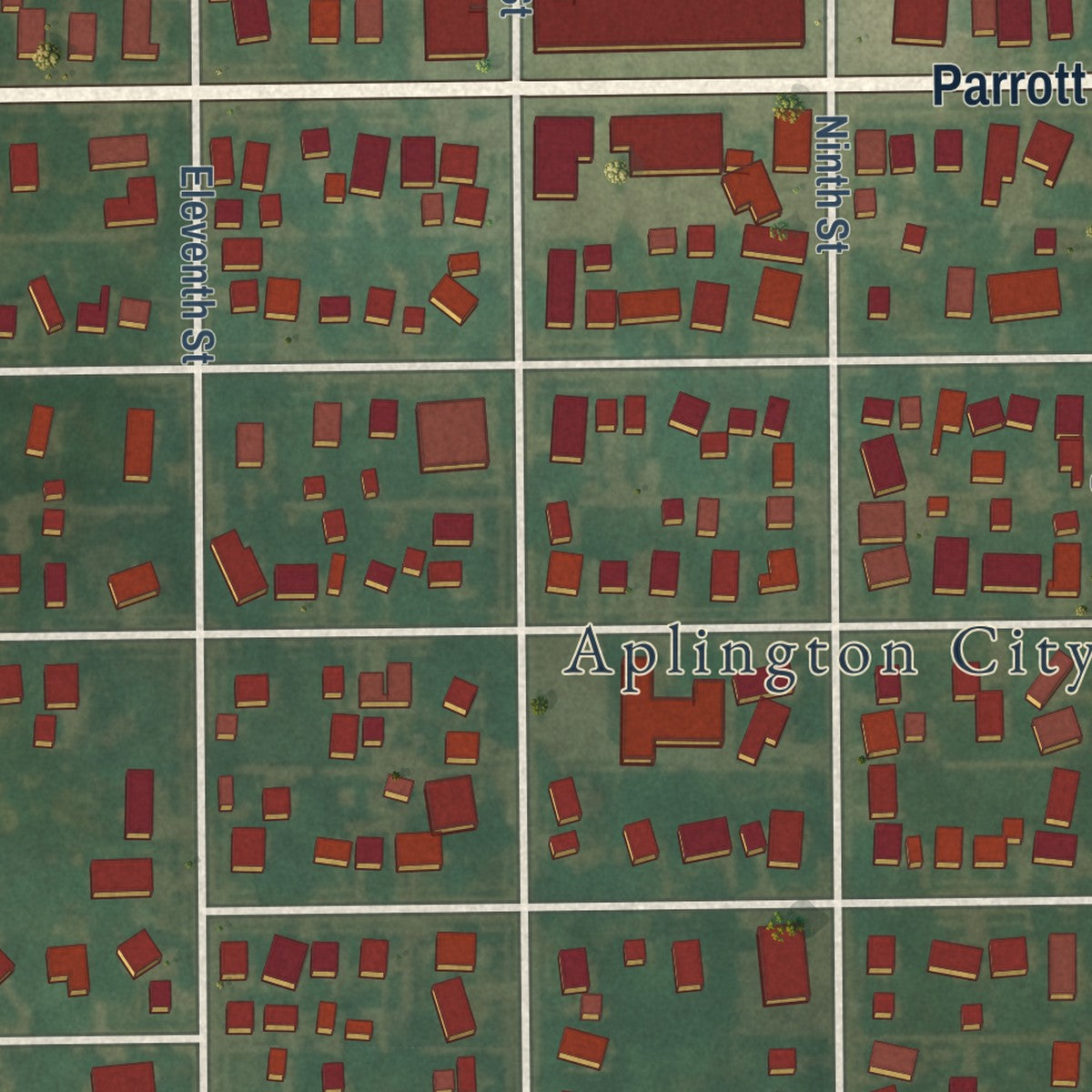 Close-up of the map of Aplington, Iowa print showing street and building detail