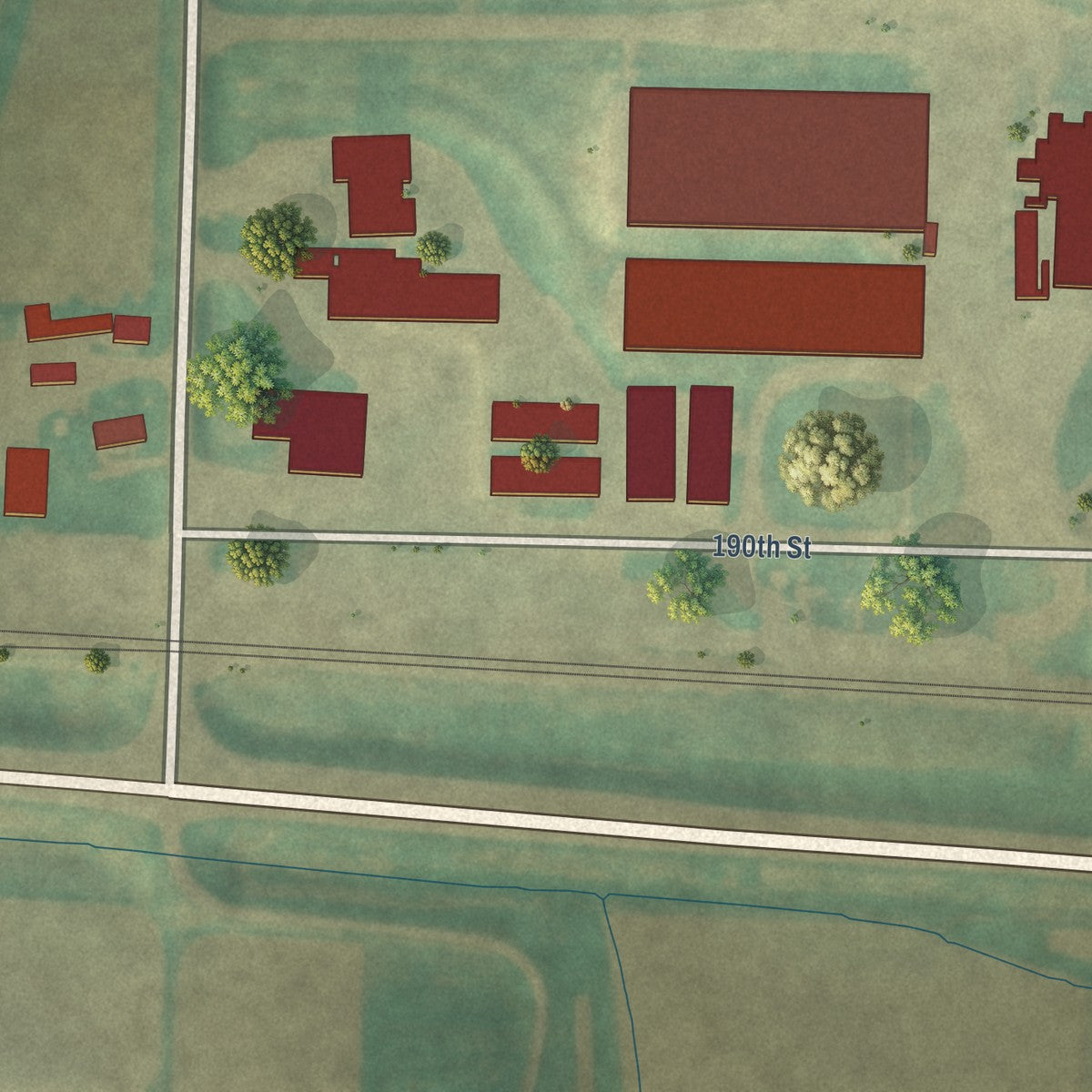 Second close-up of the map of Arcadia, Iowa print showing more streets and buildings