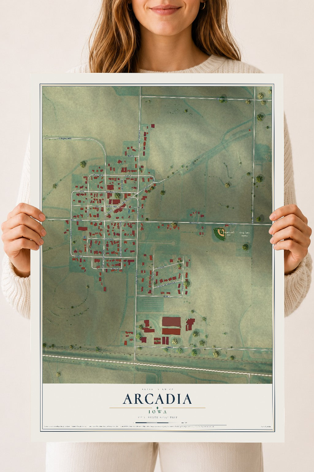 Map of Arcadia, Iowa, 18 x 24 inch unframed archival matte print