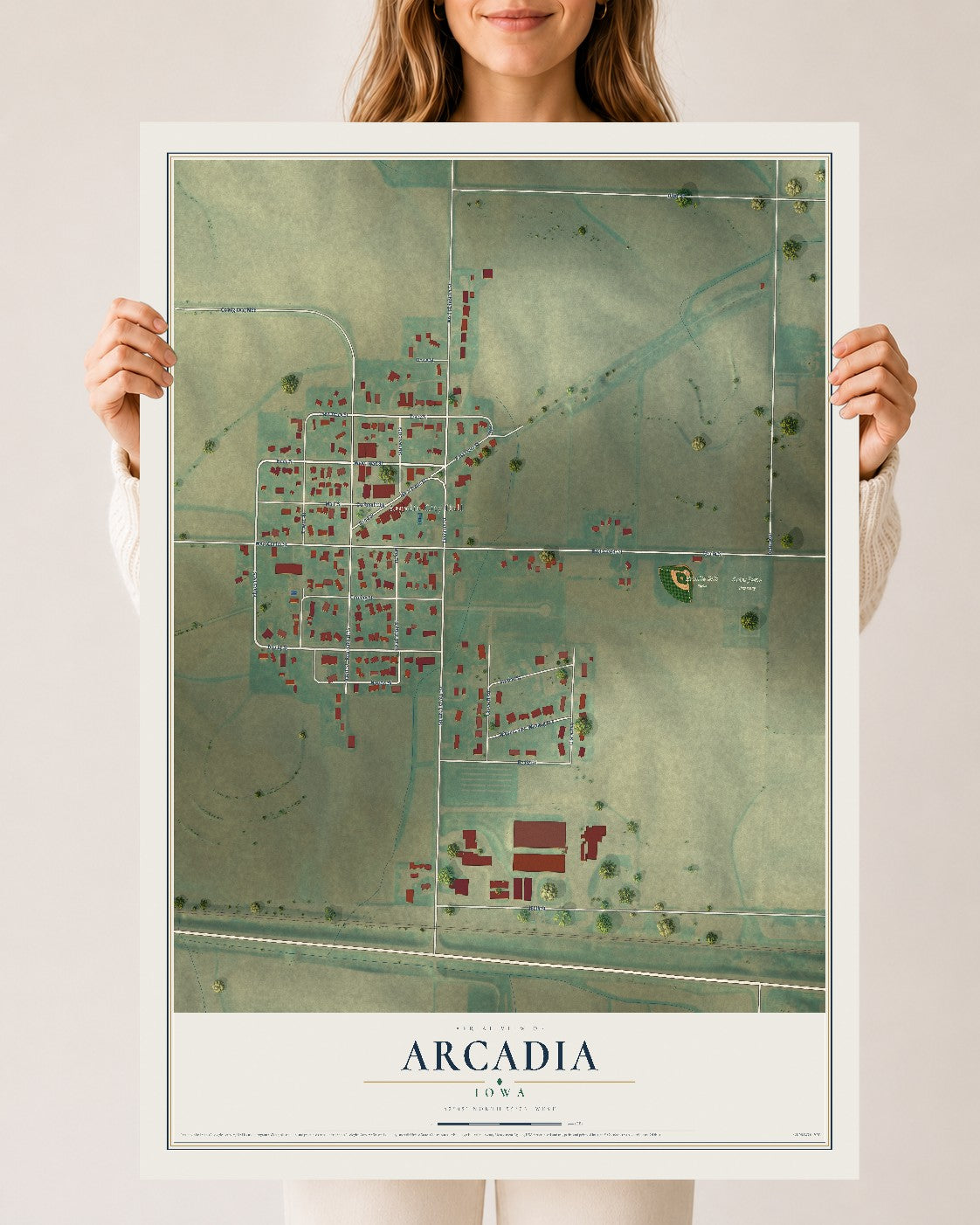 Map of Arcadia, Iowa, 24 x 36 inch unframed archival matte print