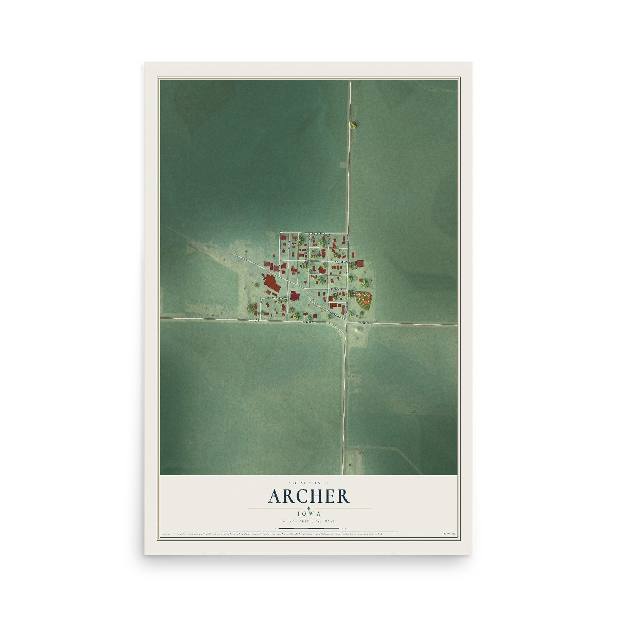 Map of Archer, Iowa, 12 x 18 inch unframed archival matte print