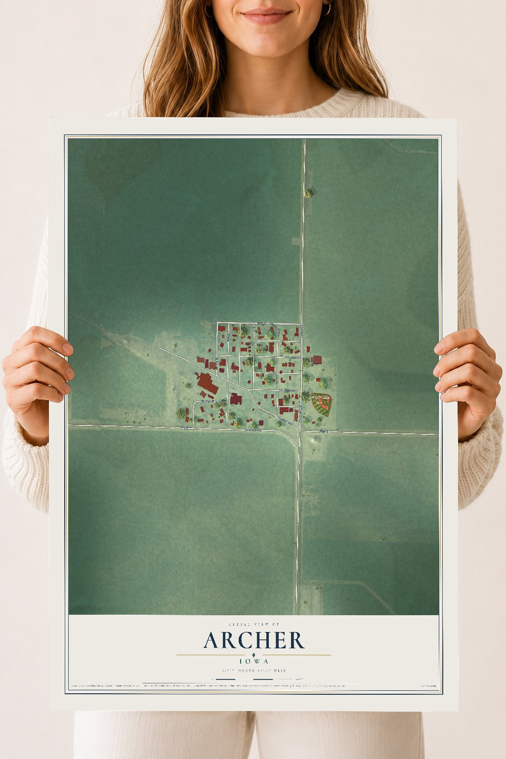 Map of Archer, Iowa, 18 x 24 inch unframed archival matte print