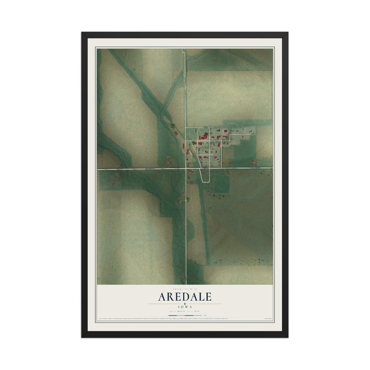 Map of Aredale, Iowa, 12 x 18 inch print in a black wood frame