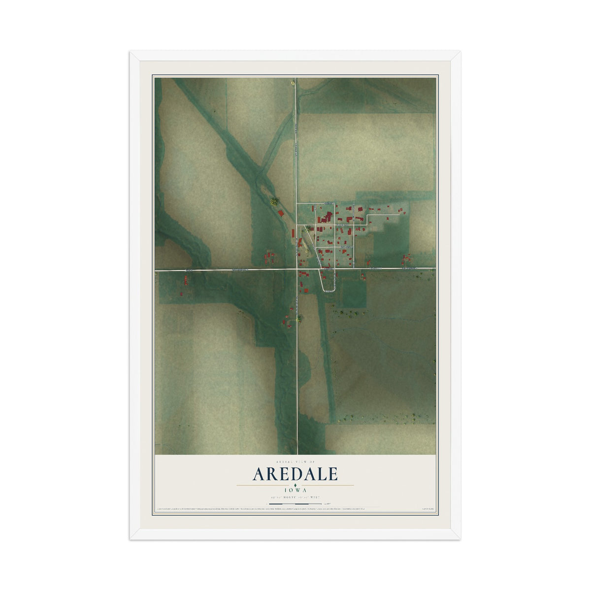 Map of Aredale, Iowa, 12 x 18 inch print in a white wood frame