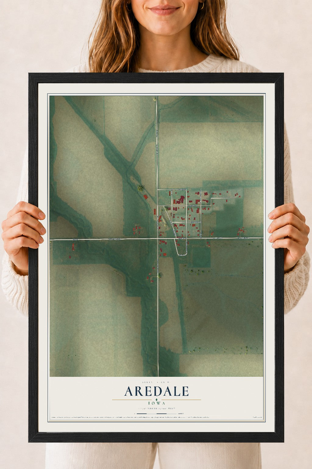 Map of Aredale, Iowa, 18 x 24 inch print in a black wood frame