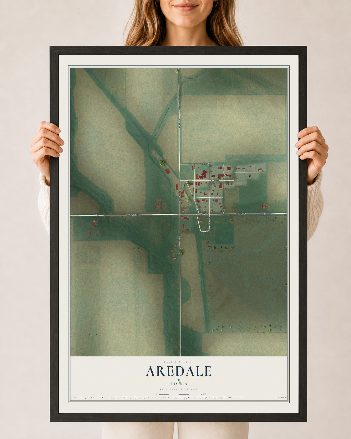 Map of Aredale, Iowa, 24 x 36 inch print in a black wood frame