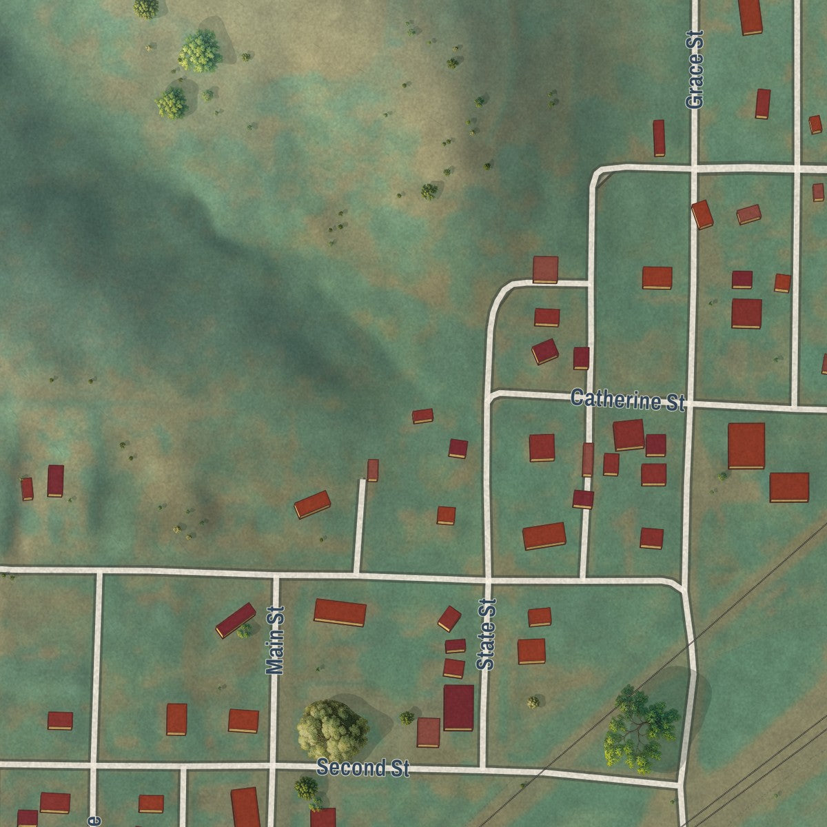 Close-up of the map of Arion, Iowa print showing street and building detail