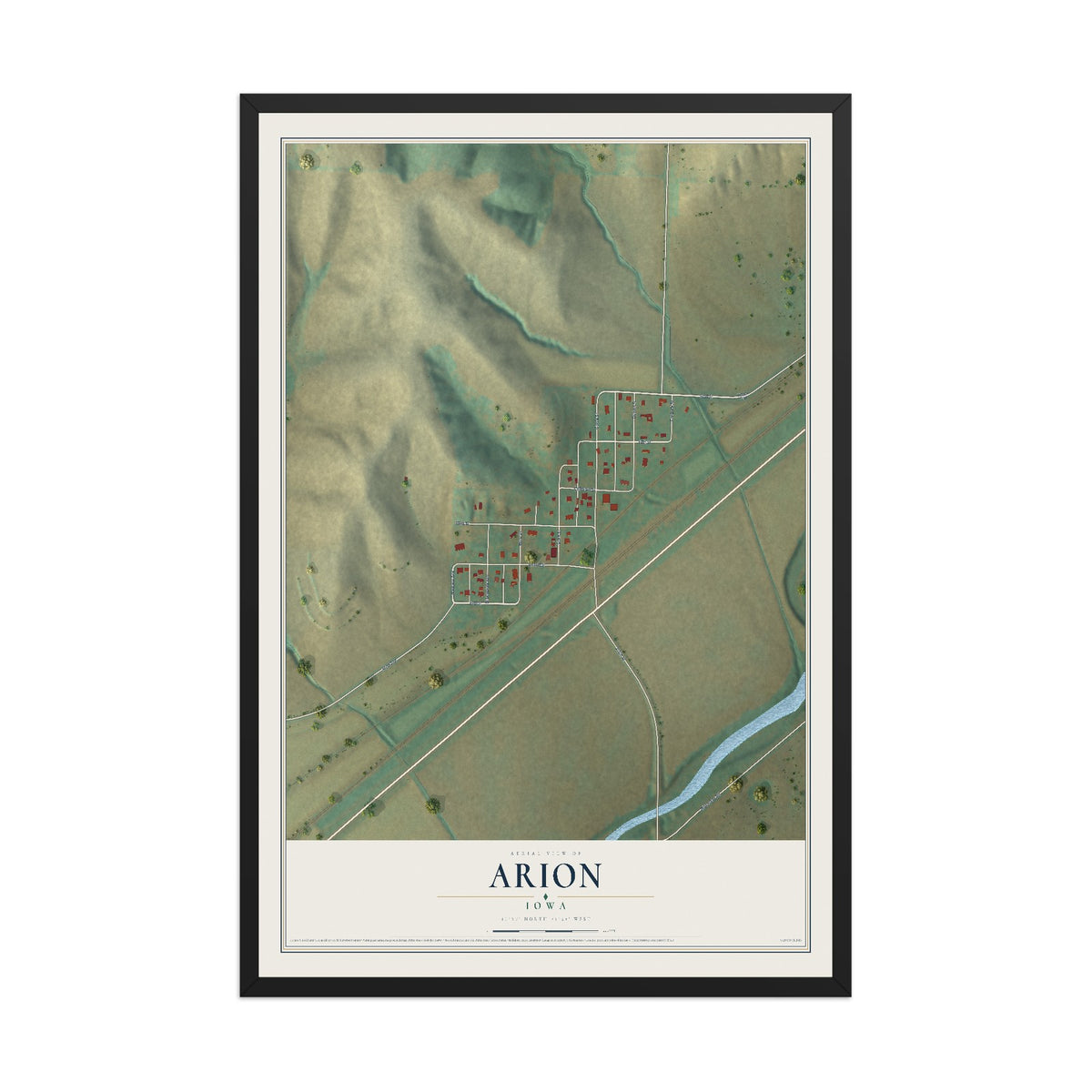 Map of Arion, Iowa, 12 x 18 inch print in a black wood frame