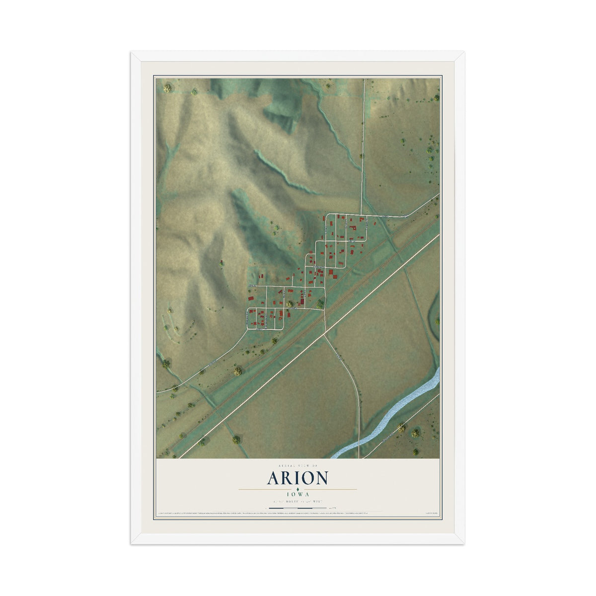 Map of Arion, Iowa, 12 x 18 inch print in a white wood frame