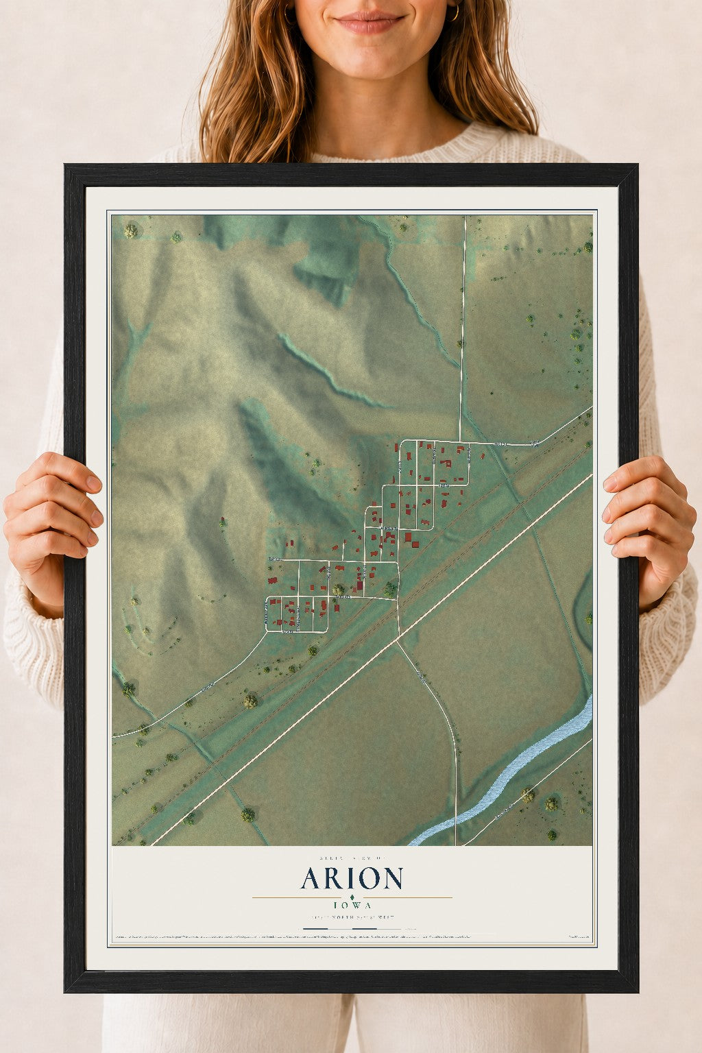 Map of Arion, Iowa, 18 x 24 inch print in a black wood frame