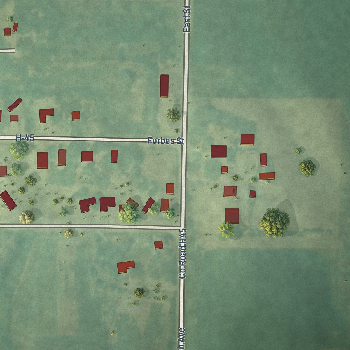 Second close-up of the map of Arispe, Iowa print showing more streets and buildings