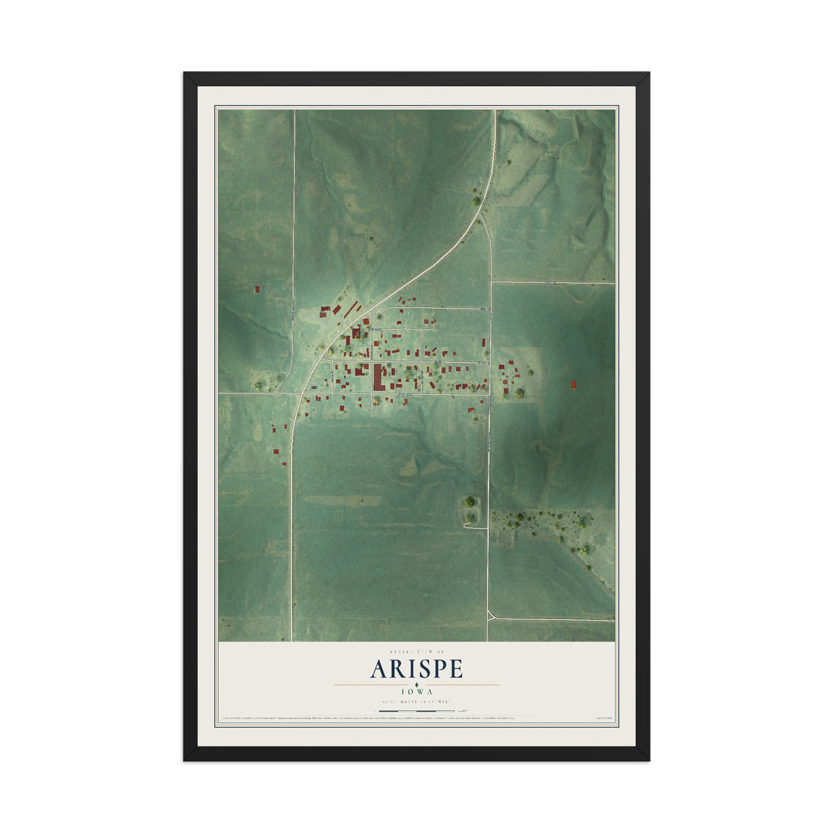 Map of Arispe, Iowa, 12 x 18 inch print in a black wood frame