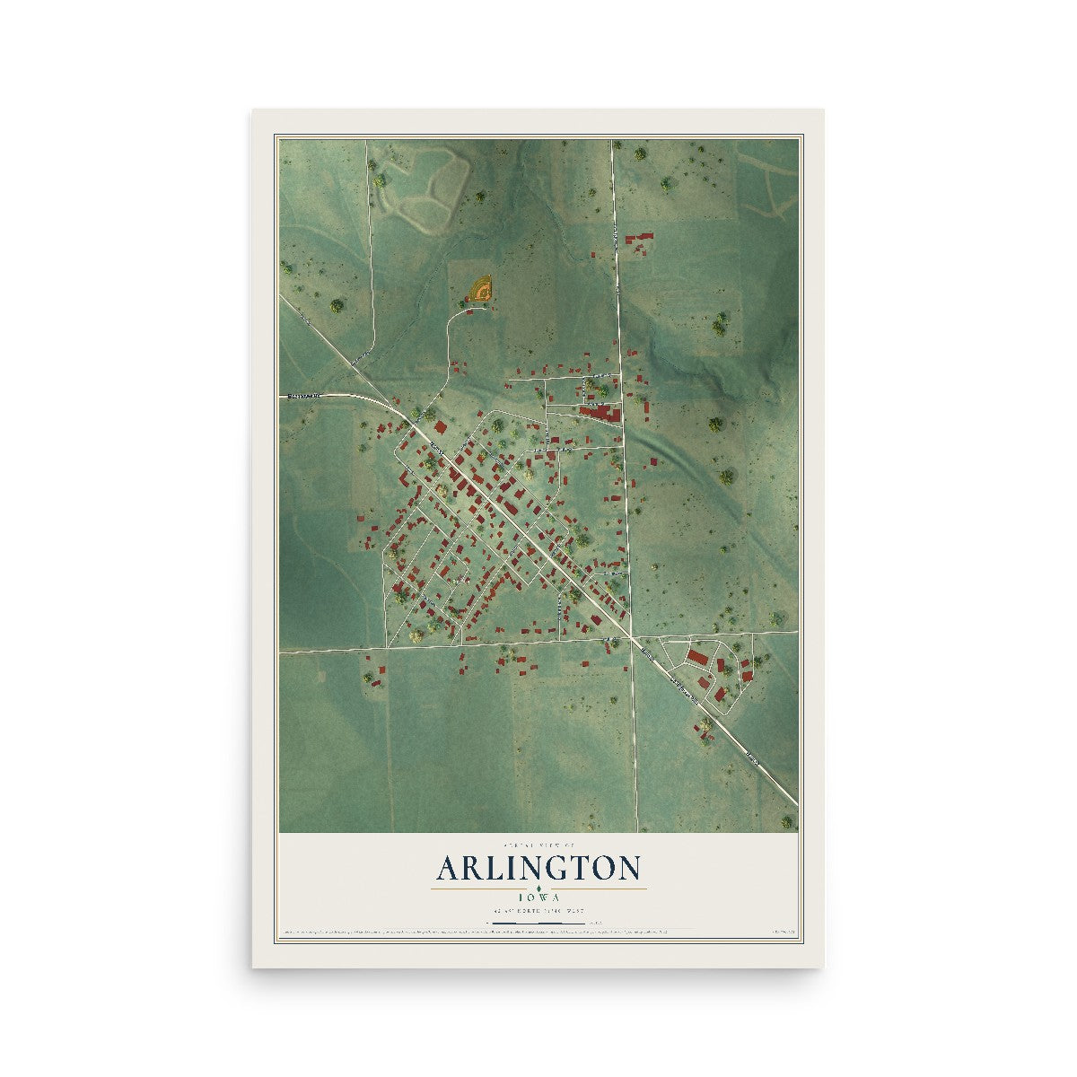 Map of Arlington, Iowa, 12 x 18 inch unframed archival matte print