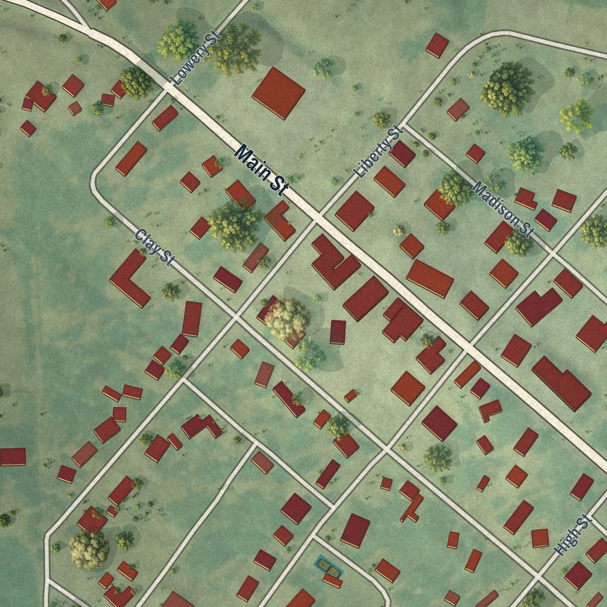 Close-up of the map of Arlington, Iowa print showing street and building detail