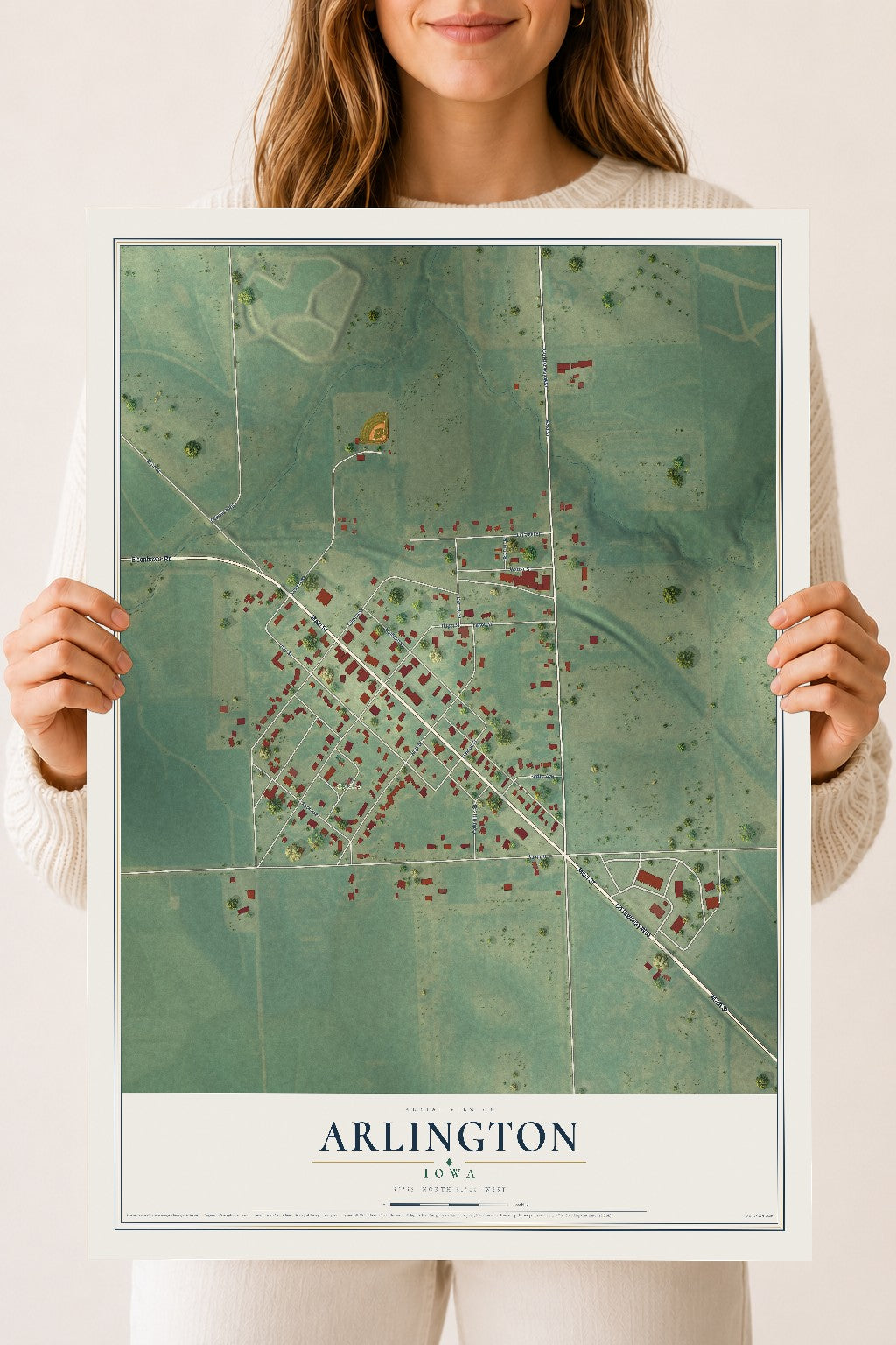 Map of Arlington, Iowa, 18 x 24 inch unframed archival matte print