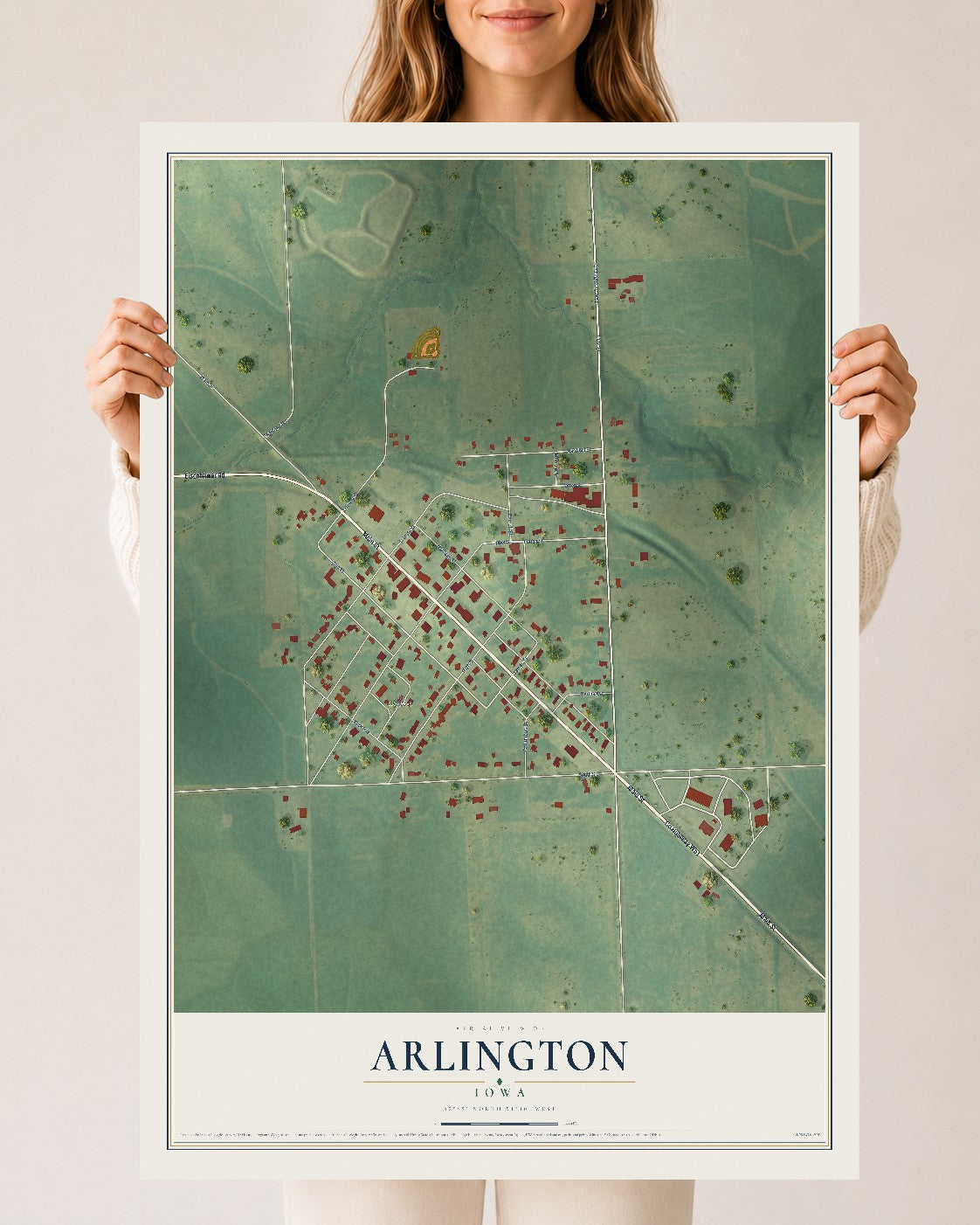 Map of Arlington, Iowa, 24 x 36 inch unframed archival matte print