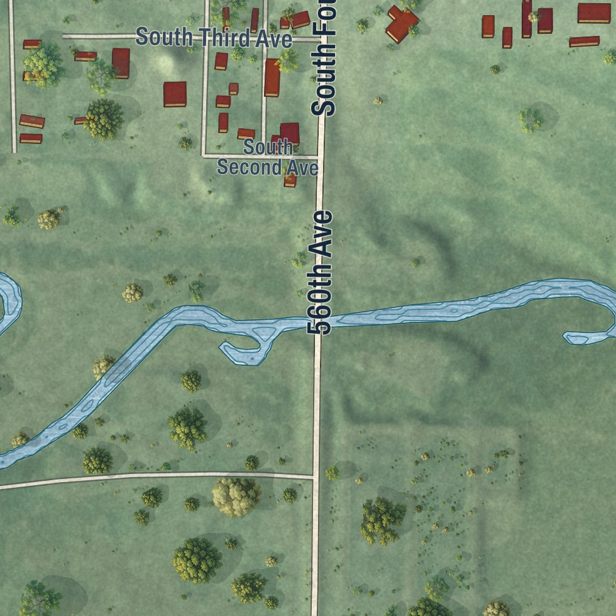 Second close-up of the map of Armstrong, Iowa print showing more streets and buildings
