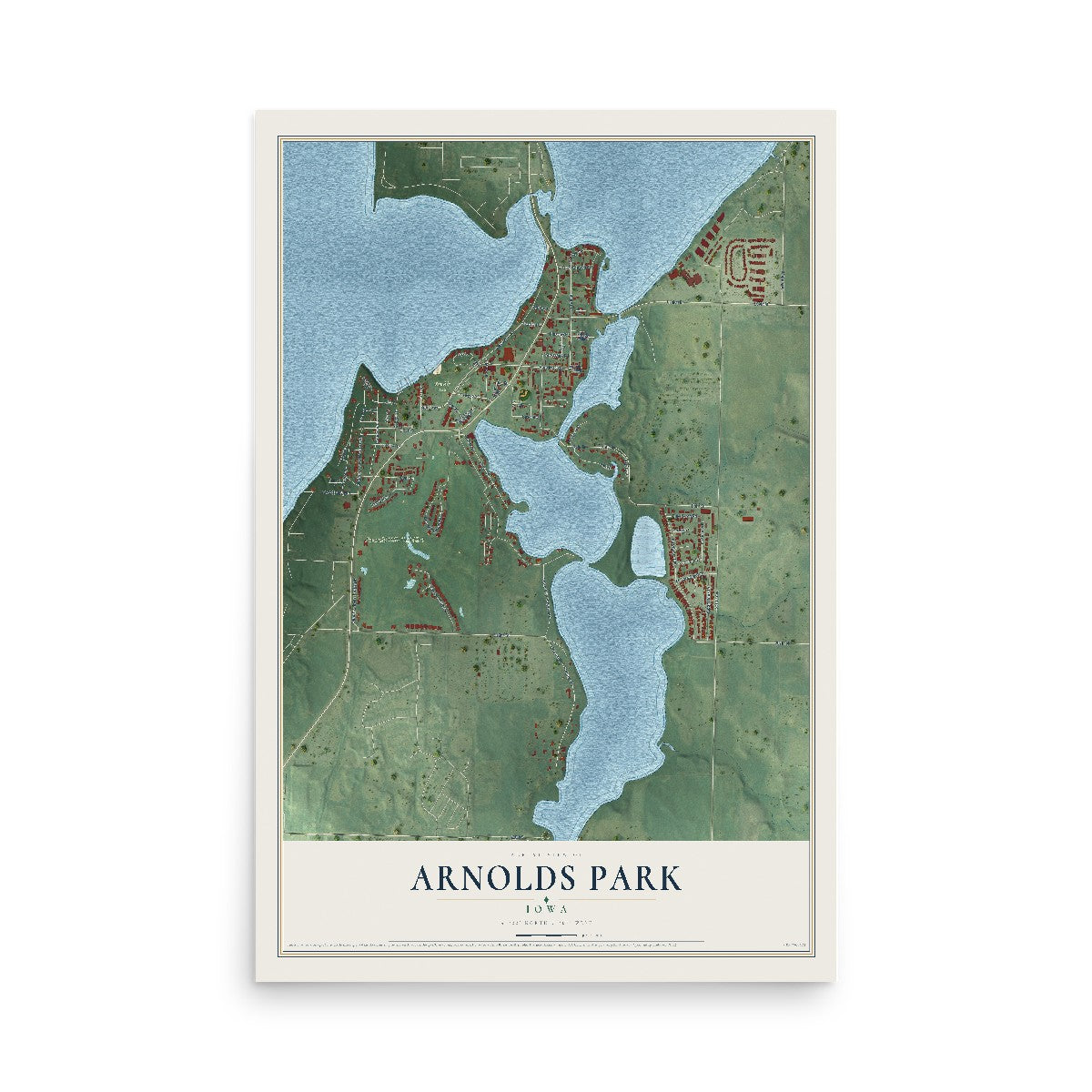 Map of Arnolds Park, Iowa, 12 x 18 inch unframed archival matte print
