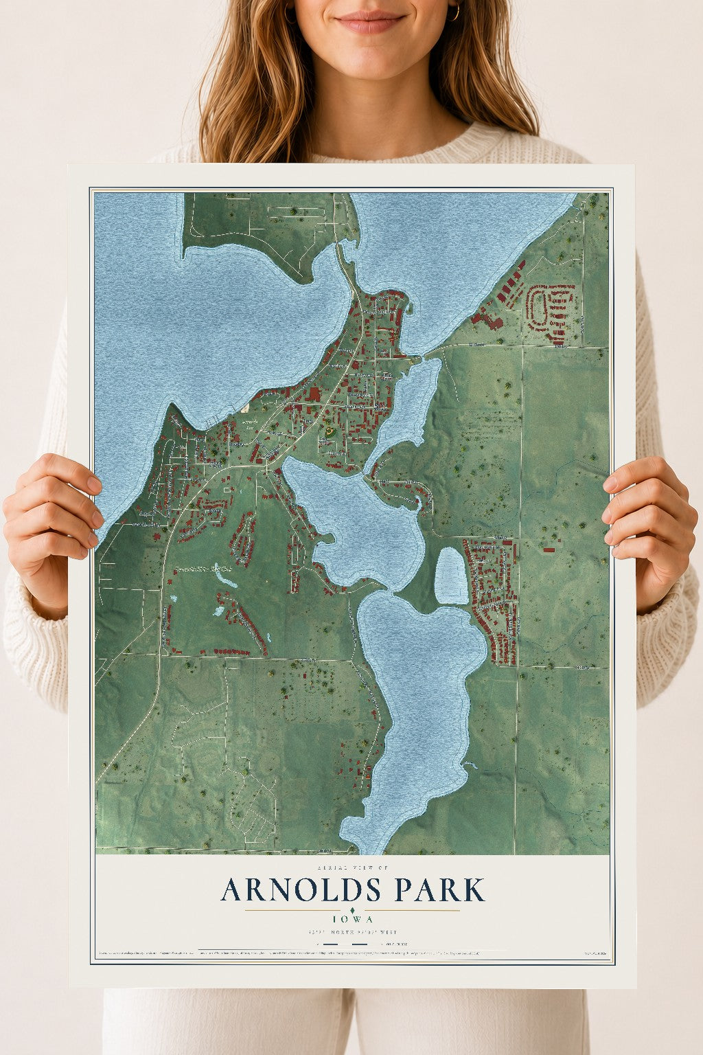 Map of Arnolds Park, Iowa, 18 x 24 inch unframed archival matte print