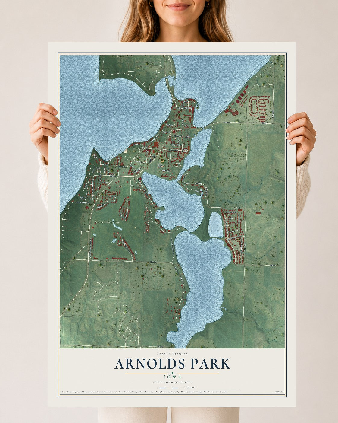 Map of Arnolds Park, Iowa, 24 x 36 inch unframed archival matte print