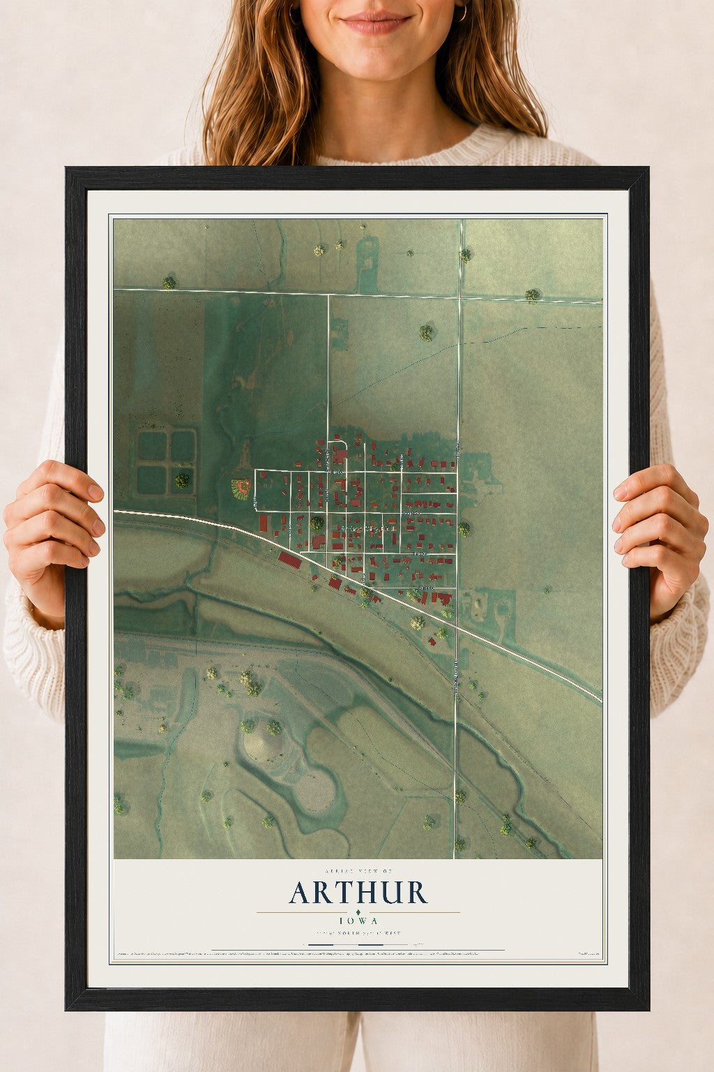 Map of Arthur, Iowa, 18 x 24 inch print in a black wood frame