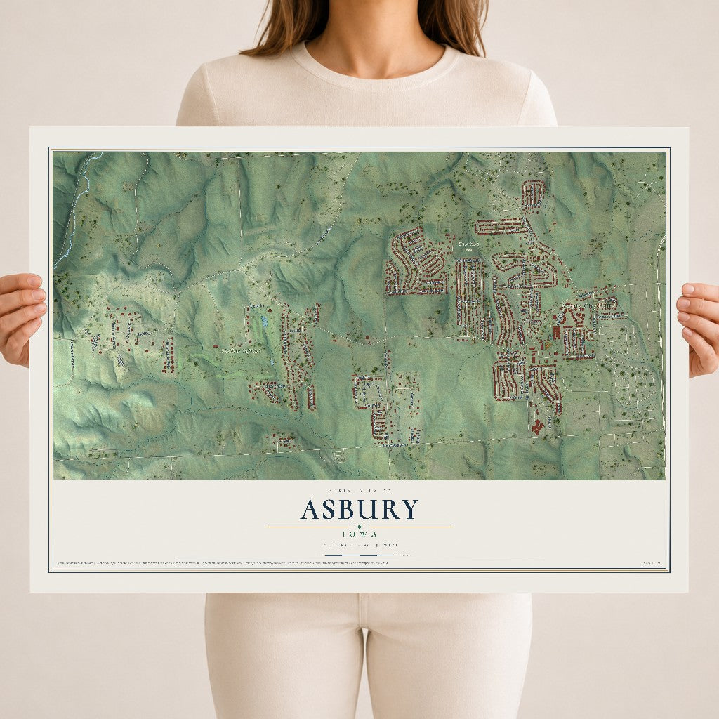 Map of Asbury, Iowa, 18 x 24 inch unframed archival matte print