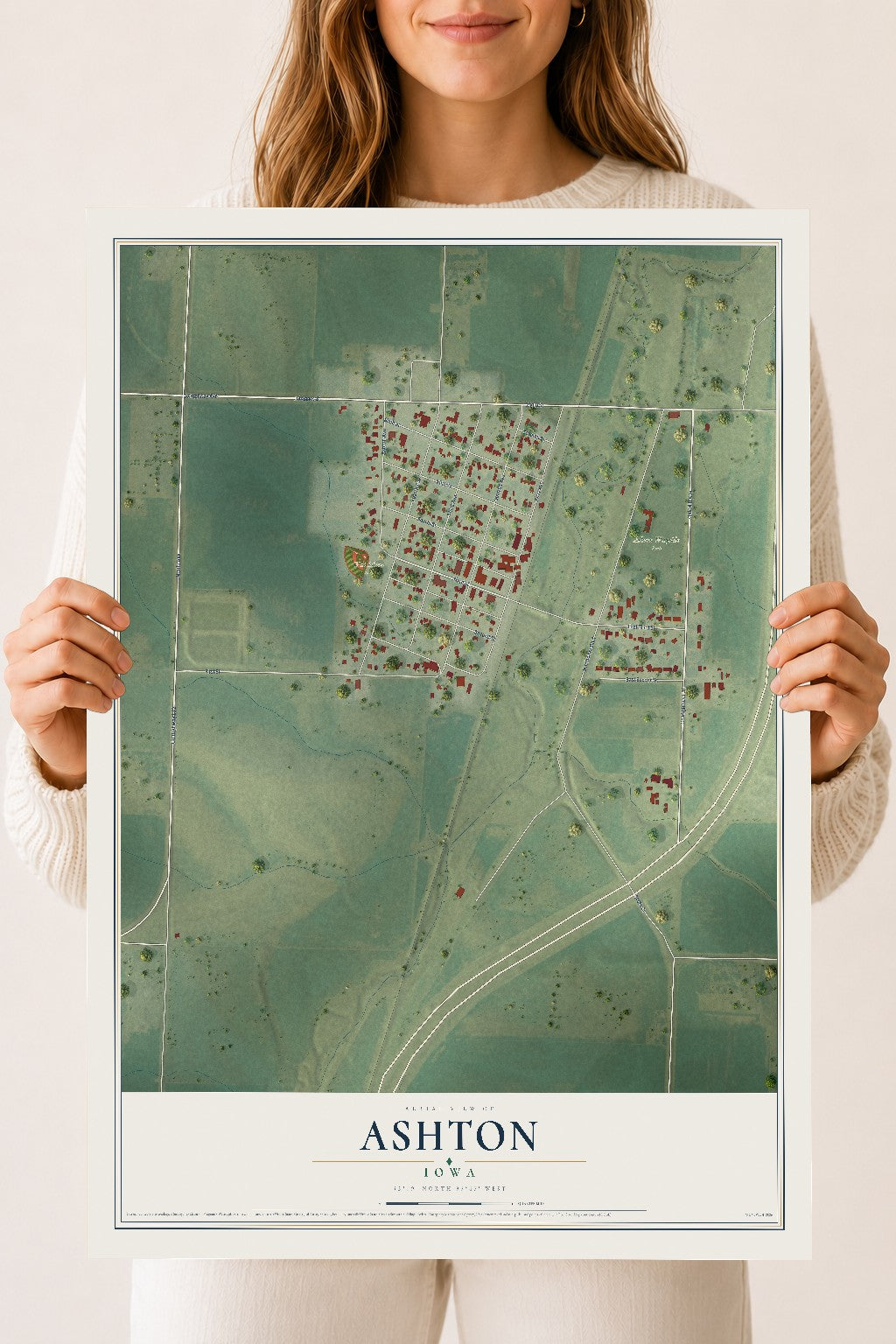 Map of Ashton, Iowa, 18 x 24 inch unframed archival matte print